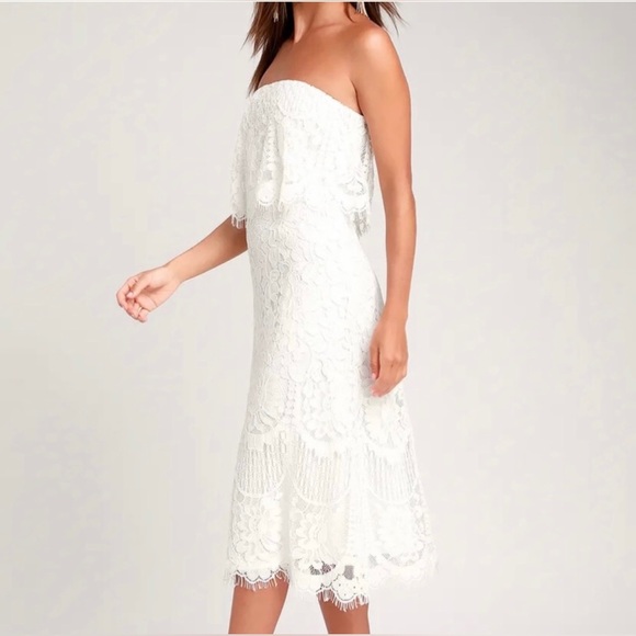 Lulu’s Delia White Lace Strapless Midi Dress size Medium - Picture 12 of 16